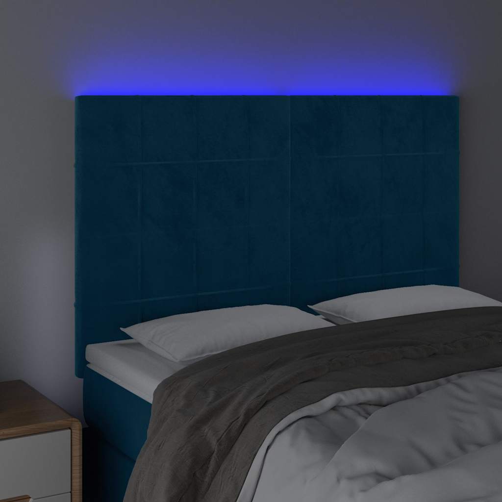 vidaXL Hoofdbord LED 144x5x118/128 cm fluweel donkerblauw blauw, foto 2