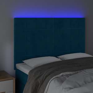 Čelo postele s LED tmavě modré 144x5x118/128 cm samet - obrázek 3