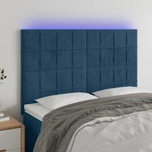 Čelo postele s LED tmavě modré 144x5x118/128 cm samet - obrázek 1