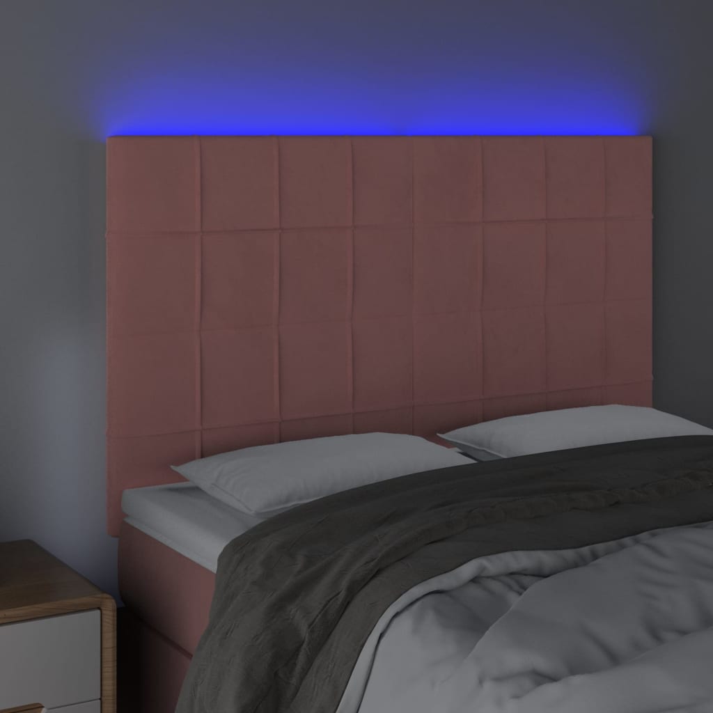 Thumbnail - vidaXL LED Kopfteil Rosa 144x5x118/128 cm Samt