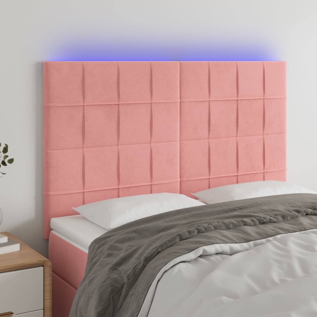 Čelo postele s LED růžové 144x5x118/128 cm samet
