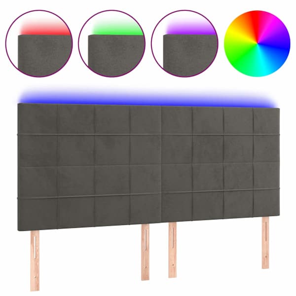 vidaXL LED-voodipeats, tumehall, 160x5x118/128 cm, samet
