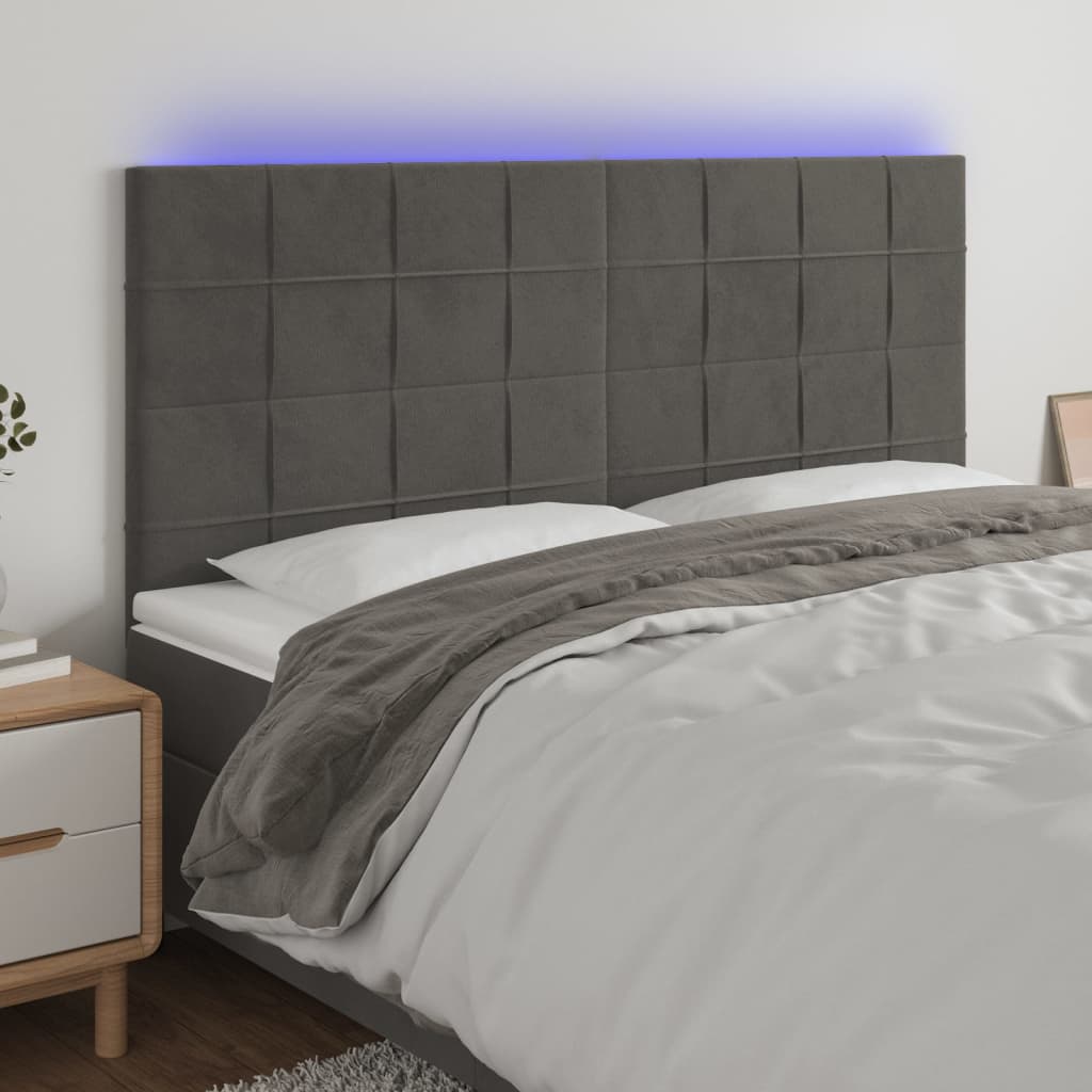 Čelo postele s LED tmavě šedé 160x5x118/128 cm samet