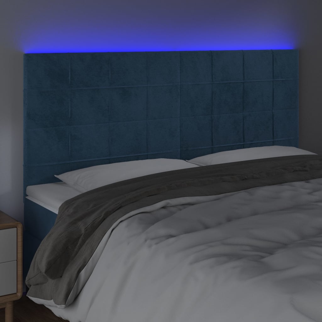 vidaXL Hoofdbord LED 160x5x118/128 cm fluweel donkerblauw afbeelding