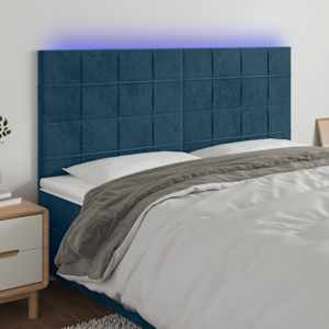 LED posteljno vzglavje temno modro 160x5x118/128 cm žamet