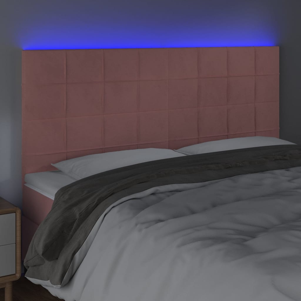 vidaXL Hoofdbord LED 160x5x118/128 cm fluweel roze afbeelding