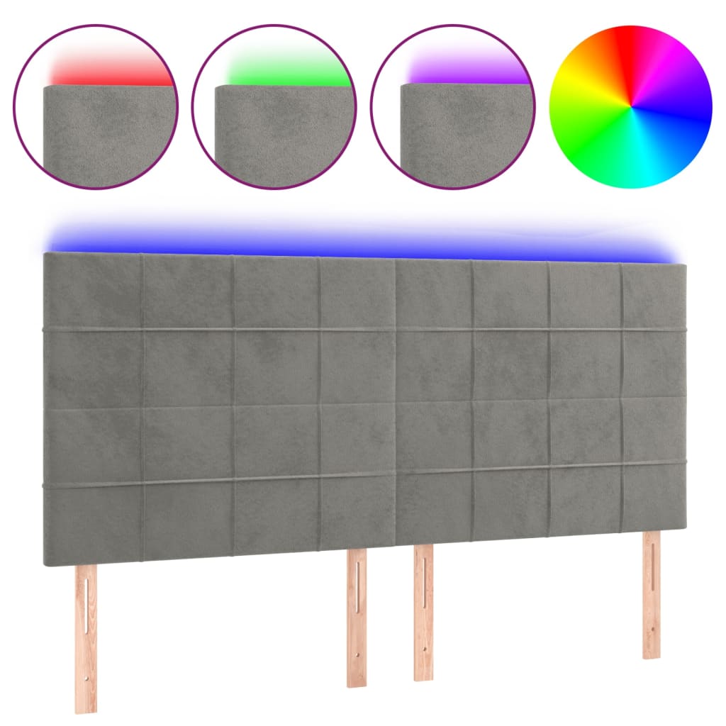 Thumbnail - vidaXL LED Kopfteil Hellgrau 180x5x118/128 cm Samt