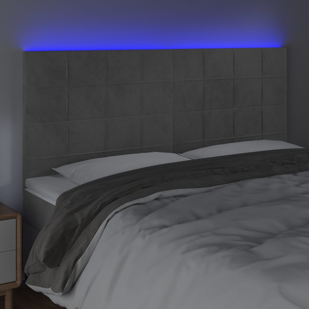 vidaXL Hoofdbord LED 180x5x118/128 cm fluweel lichtgrijs afbeelding