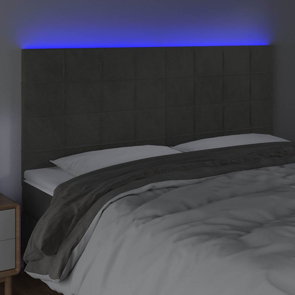 vidaXL Hoofdbord LED 180x5x118/128 cm fluweel donkergrijs grijs, foto 2