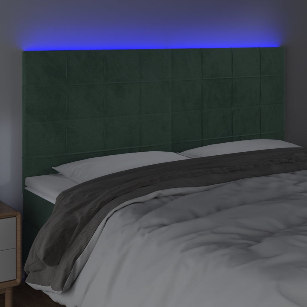 vidaXL Hoofdbord LED 180x5x118/128 cm fluweel donkergroen afbeelding