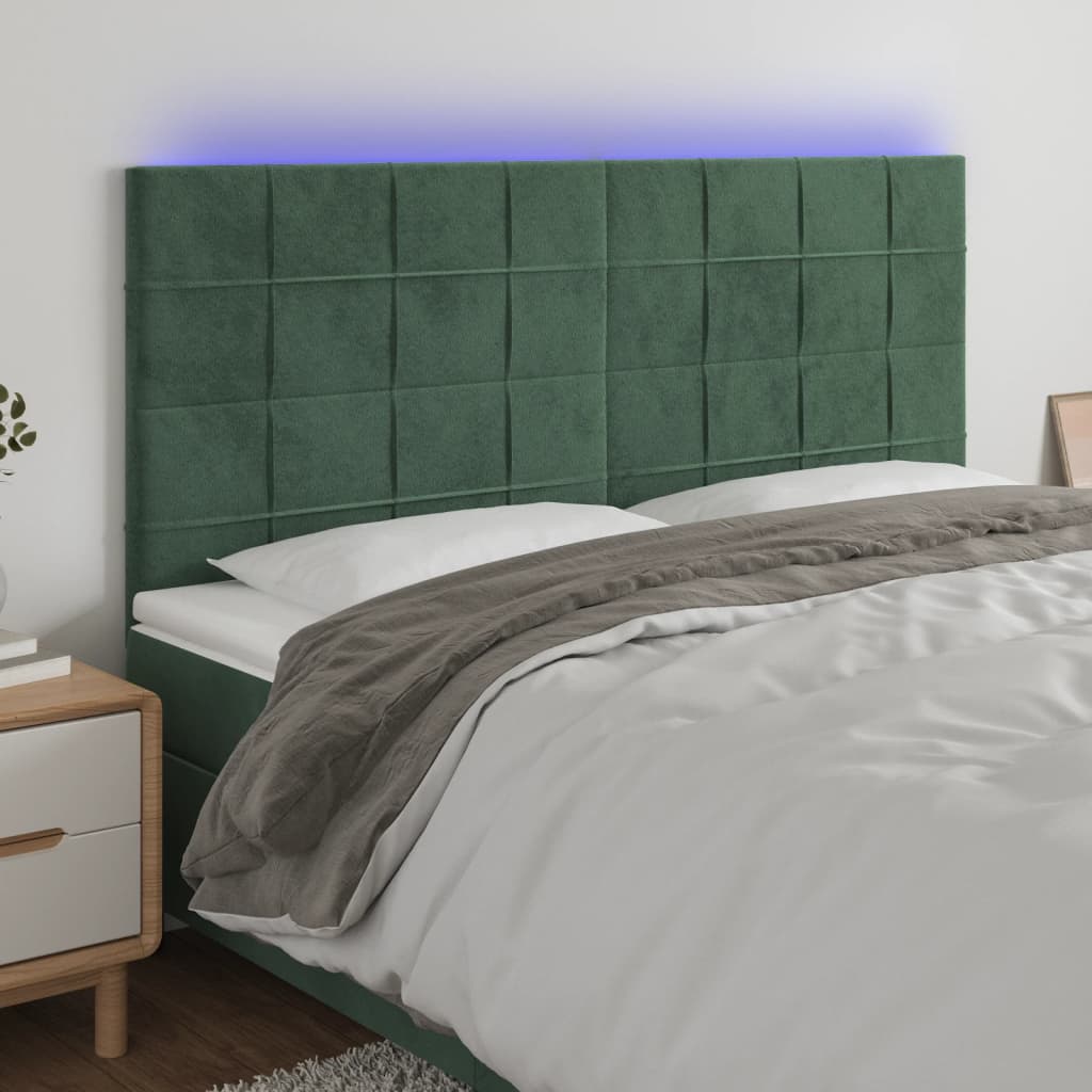 vidaXL Tăblie de pat cu LED, verde închis, 180x5x118/128 cm, catifea