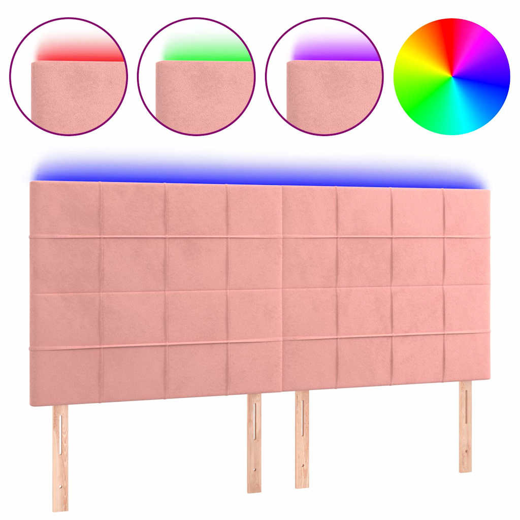 vidaXL Tăblie de pat cu LED, roz, 180x5x118/128 cm, catifea