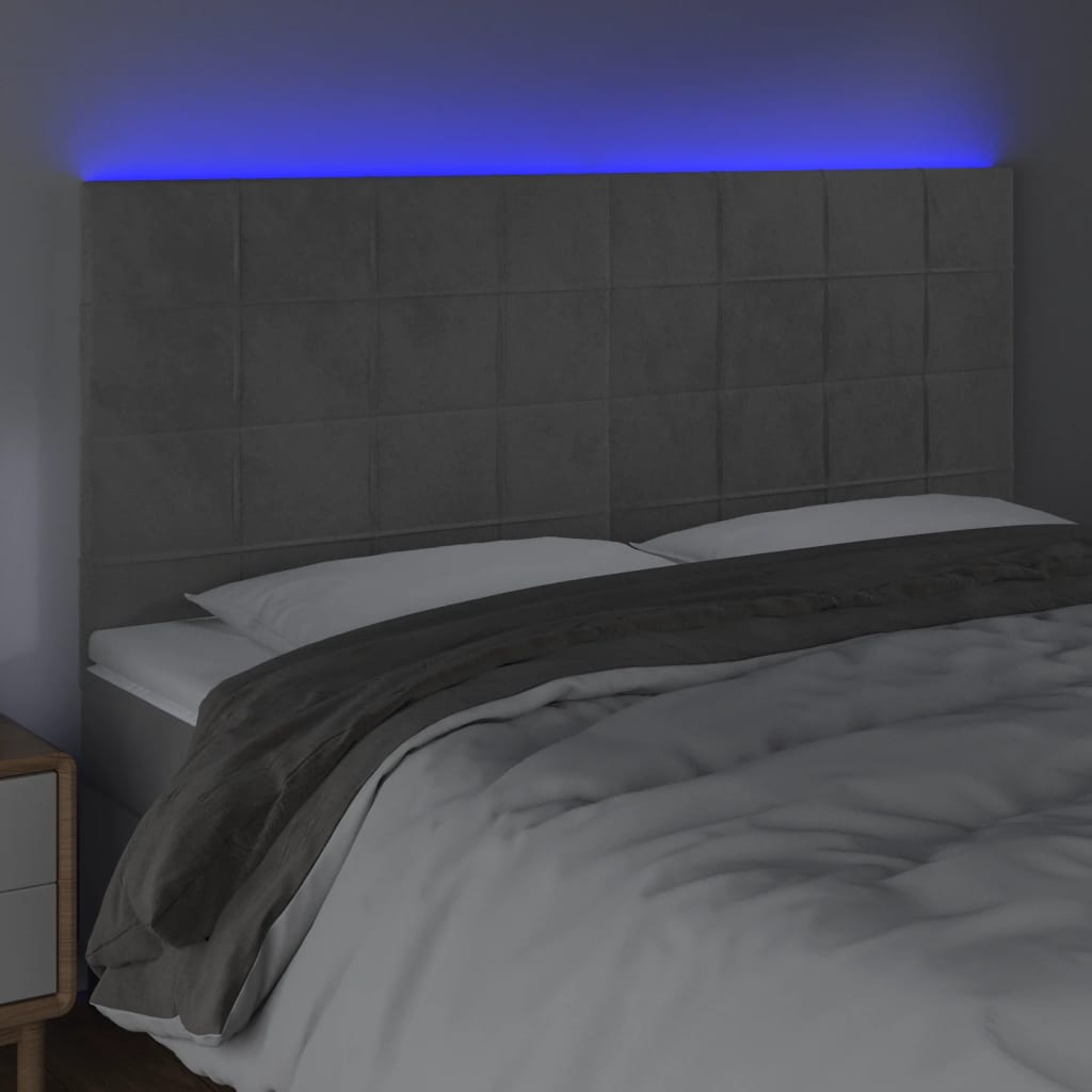 vidaXL Hoofdbord LED 200x5x118/128 cm fluweel lichtgrijs afbeelding