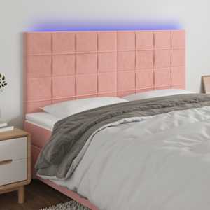 Čelo postele s LED růžové 200x5x118/128 cm samet - obrázek 1