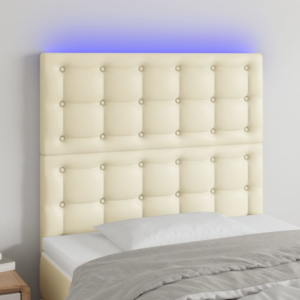 vidaXL Tăblie de pat cu LED, crem, 80x5x118/128 cm, piele ecologică