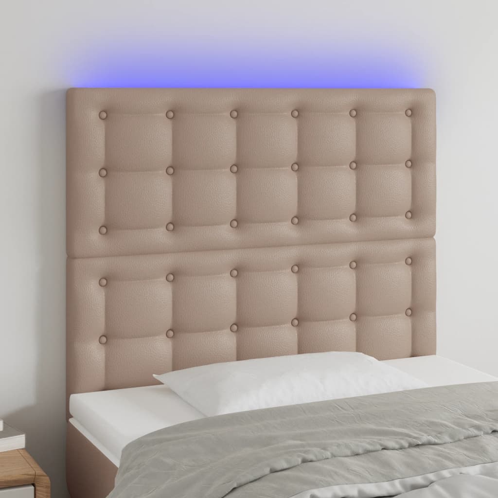 vidaXL Tăblie de pat cu LED cappuccino 80x5x118/128cm, piele ecologică