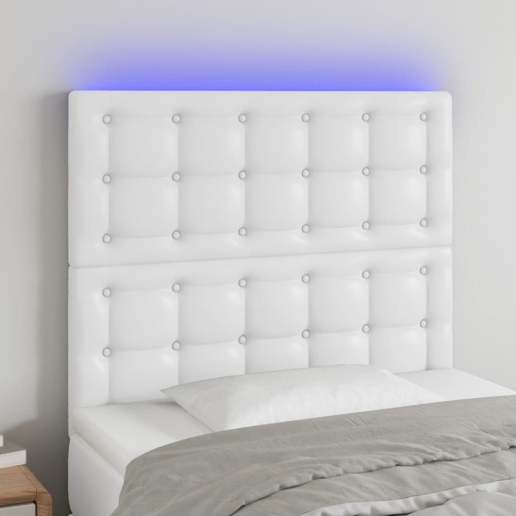 vidaXL Tăblie de pat cu LED, alb, 90x5x118/128 cm, piele ecologică