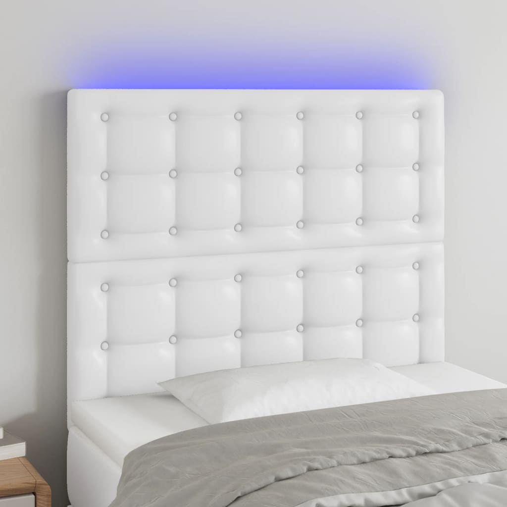 vidaXL Tăblie de pat cu LED, alb, 90x5x118/128 cm, piele ecologică