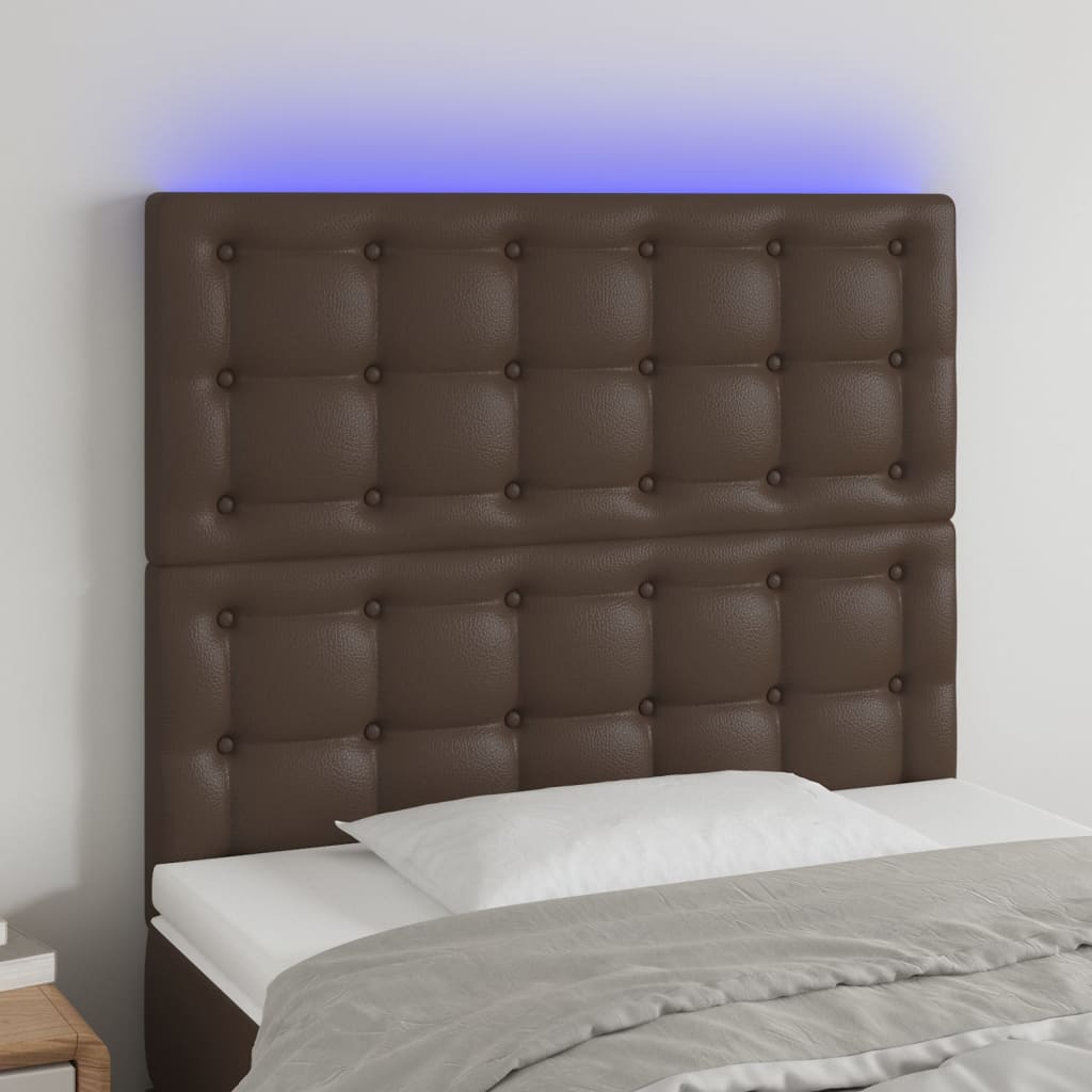 vidaXL Tăblie de pat cu LED, maro, 90x5x118/128 cm, piele ecologică