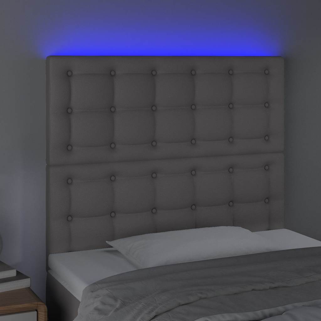 vidaXL Hoofdbord LED 90x5x118/128 cm kunstleer grijs, foto 2