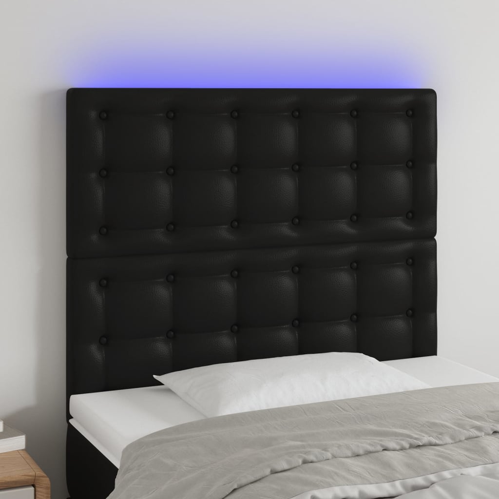 vidaXL Tăblie de pat cu LED, negru, 100x5x118/128 cm, piele ecologică