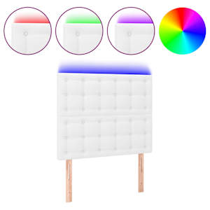 vidaXL LED-voodipeats, valge, 100x5x118/128 cm, kunstnahk