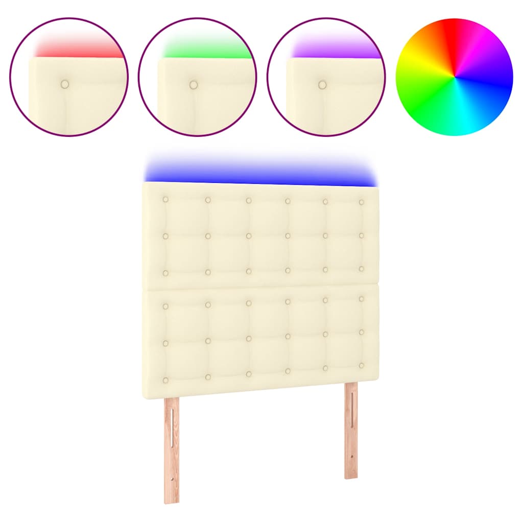 vidaXL Hoofdbord LED 100x5x118/128 cm kunstleer crèmekleurig, foto 3