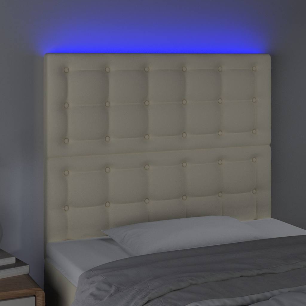 vidaXL Hoofdbord LED 100x5x118/128 cm kunstleer crèmekleurig, foto 2