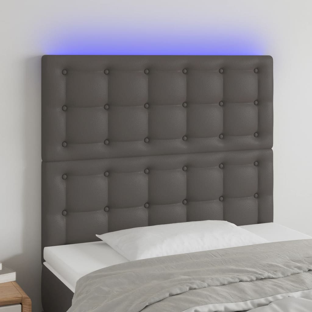 vidaXL Tăblie de pat cu LED, gri, 100x5x118/128 cm, piele ecologică