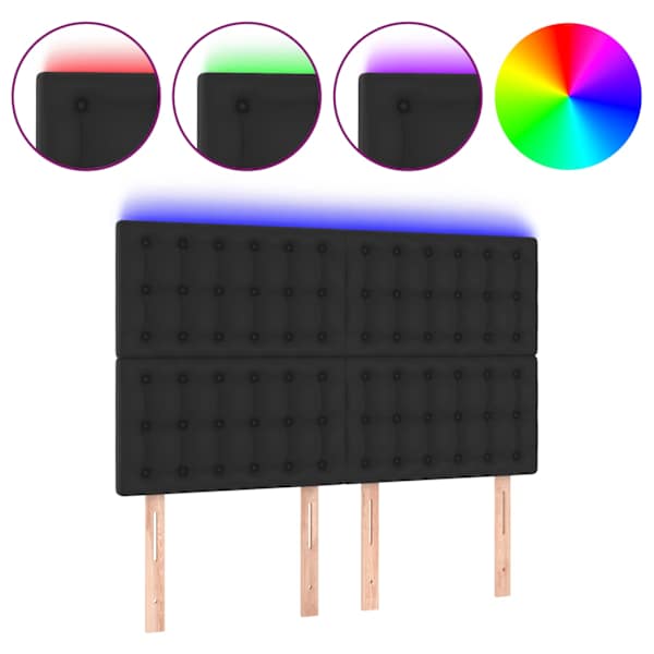 vidaXL LED-voodipeats, must, 144x5x118/128 cm, kunstnahk