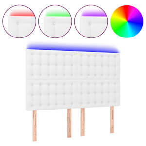 vidaXL LED-voodipeats, valge, 144x5x118/128 cm, kunstnahk