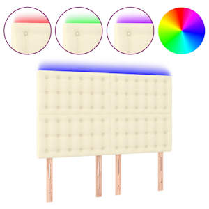 vidaXL LED-voodipeats, kreemjas, 144x5x118/128 cm, kunstnahk