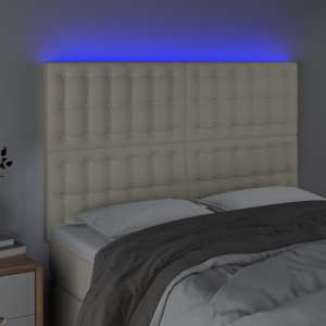 Čelo postele s LED krémové 144x5x118/128 cm umělá kůže - obrázek 3