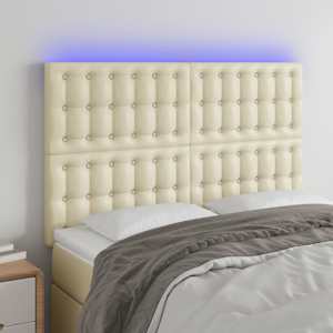 Čelo postele s LED krémové 144x5x118/128 cm umělá kůže - obrázek 1