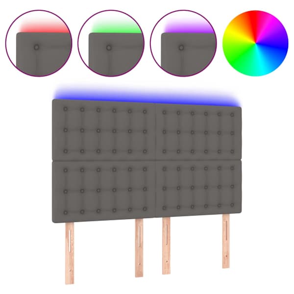 vidaXL LED-voodipeats, hall, 144x5x118/128 cm, kunstnahk