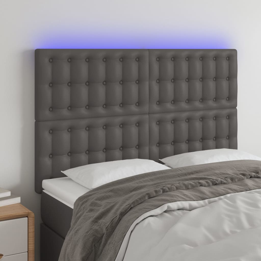 vidaXL Tăblie de pat cu LED, gri, 144x5x118/128 cm, textil