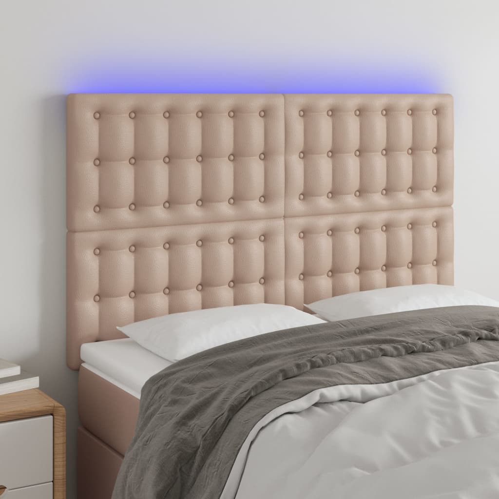 vidaXL Tăblie de pat cu LED, cappuccino, 144x5x118/128 cm, piele eco