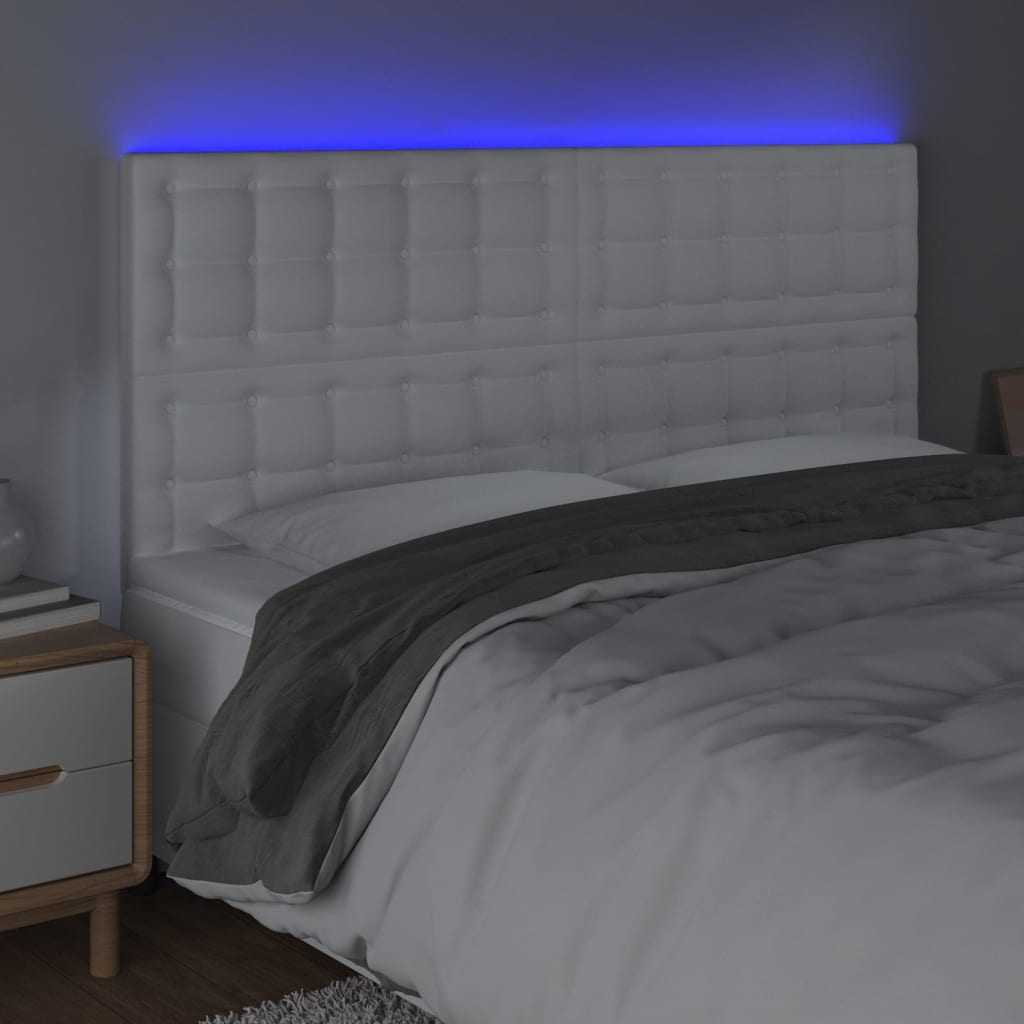 vidaXL Hoofdbord LED 160x5x118/128 cm kunstleer wit afbeelding