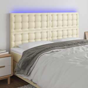 LED posteljno vzglavje krem 160x5x118/128 cm umetno usnje