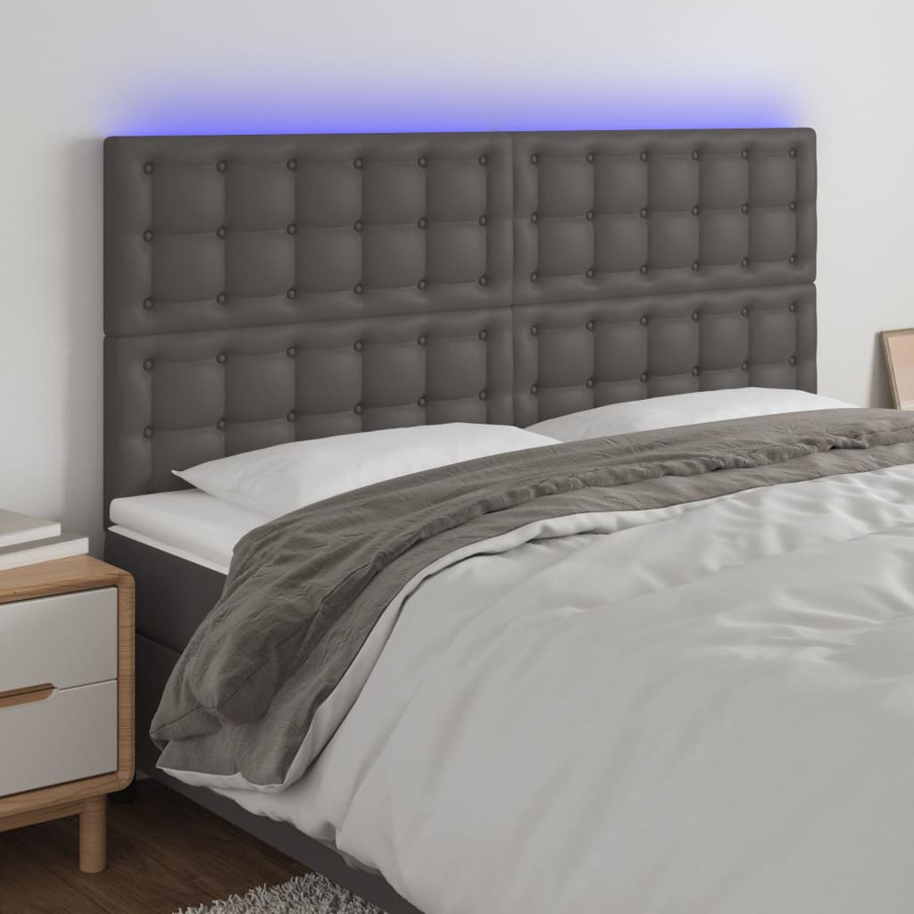 vidaXL Tăblie cu LED-uri, gri, 160x5x118/128 cm, piele ecologică