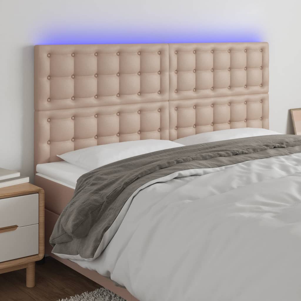 vidaXL Tăblie de pat cu LED, cappuccino, 160x5x118/128 cm, piele eco