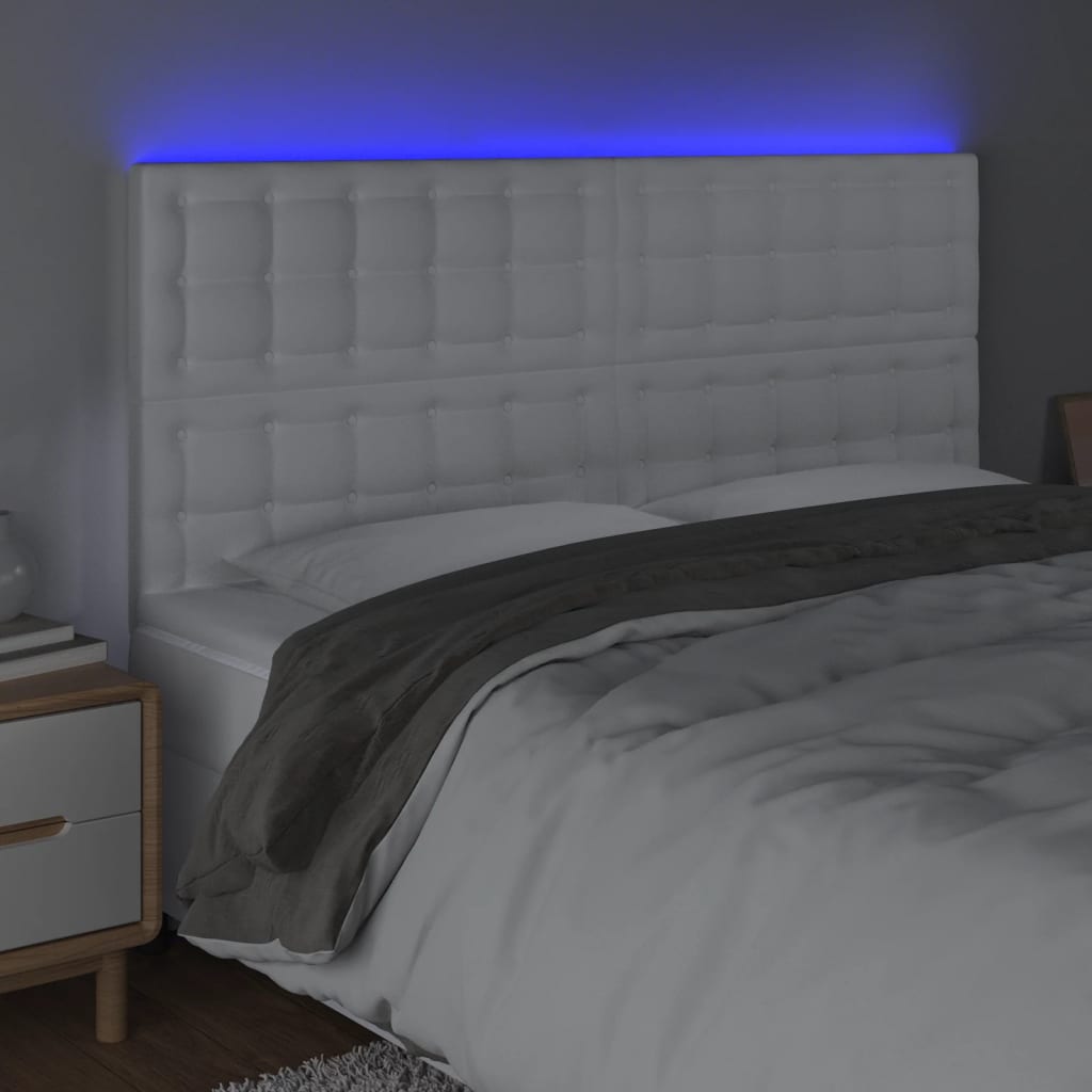 vidaXL Hoofdbord LED 180x5x118/128 cm kunstleer wit afbeelding