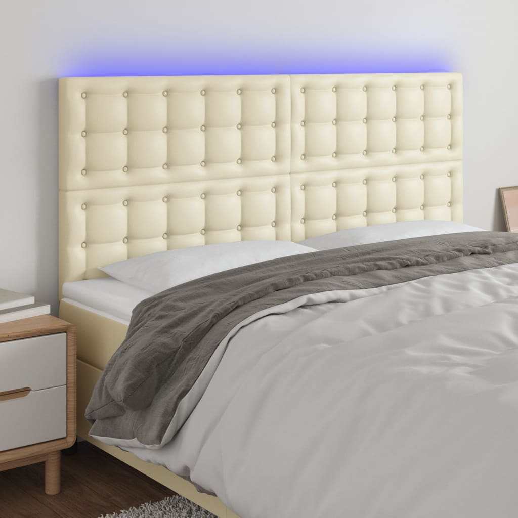 vidaXL Tăblie de pat cu LED, crem, 180x5x118/128 cm, piele ecologică