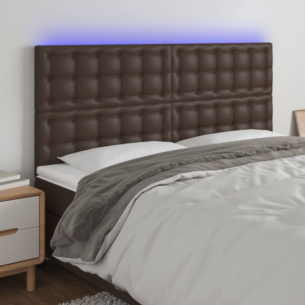 vidaXL Tăblie de pat cu LED, maro, 180x5x118/128 cm, piele ecologică