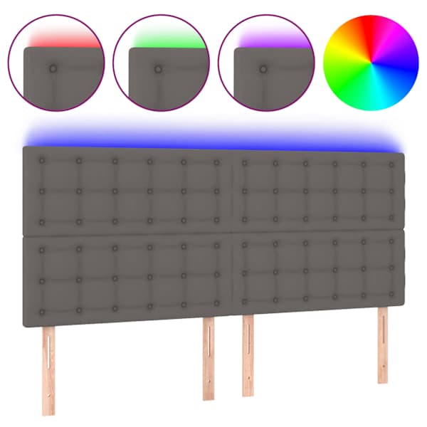 vidaXL LED-voodipeats, hall, 180x5x118/128 cm, kunstnahk