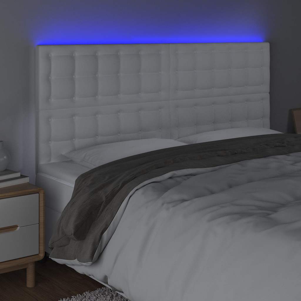 vidaXL Hoofdbord LED 200x5x118/128 cm kunstleer wit, foto 2