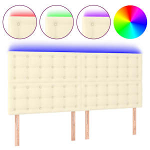 vidaXL LED-voodipeats, kreemjas, 200x5x118/128 cm, kunstnahk