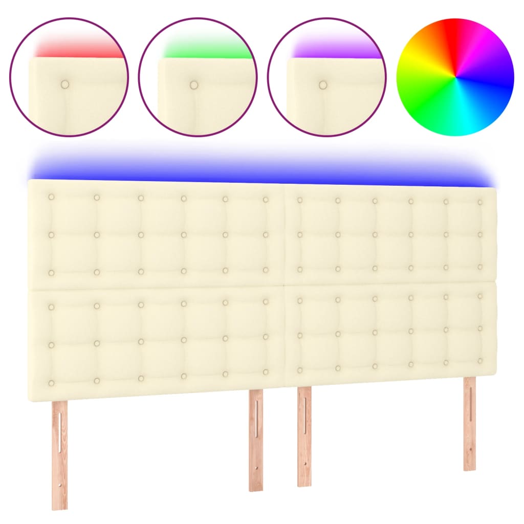 vidaXL Čelo postele s LED krémové 200x5x118/128 cm umělá kůže