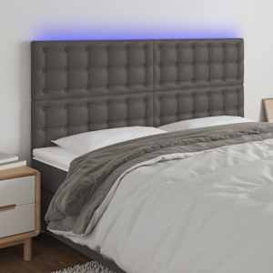Čelo postele s LED šedé 200x5x118/128 cm umělá kůže - obrázek 1