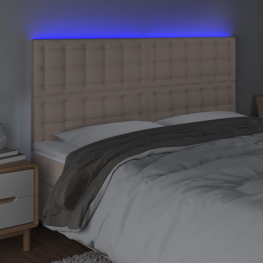 vidaXL Hoofdbord LED 200x5x118/128 cm kunstleer cappuccinokleurig afbeelding